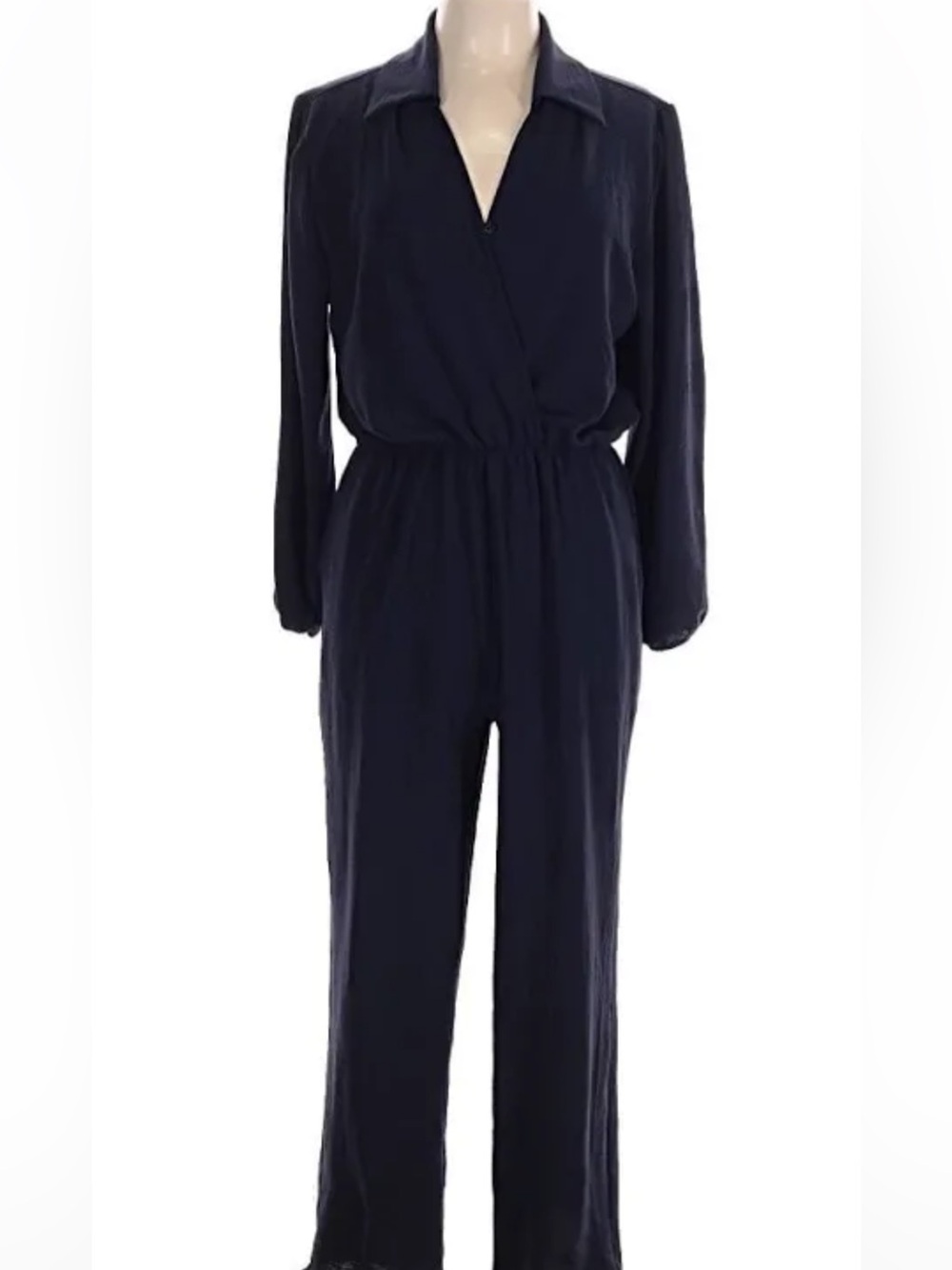 Women's Navy Long Sleeve Jumpsuit with Tie Waist